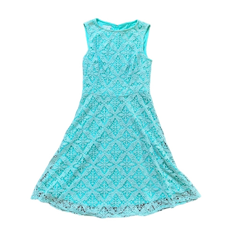 London Times Aqua Lace A-Line Sleeveless Bridal Shower Dress, Size 6